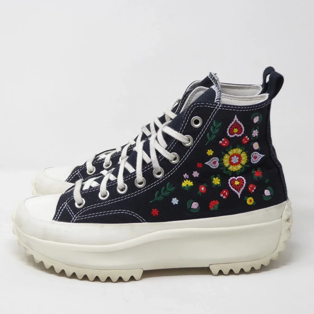 Converse Womens Run Star Hike High Top Black Floral Embroidered A02192C Size 10 - Picture 5 of 10